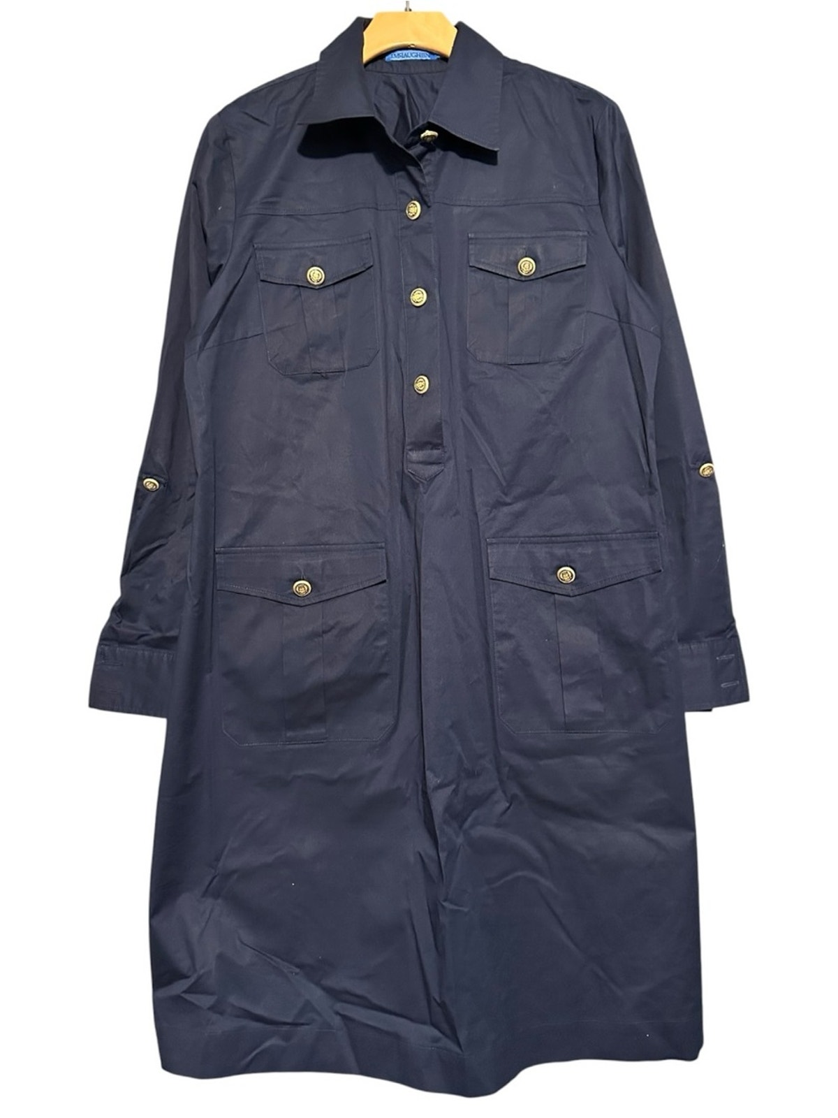 J. Mclaughlin Women’s Size L Navy Blue Gold Button Military Shirt Dress